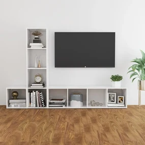 vidaXL 3-delige Tv-meubelset spaanplaat hoogglans wit