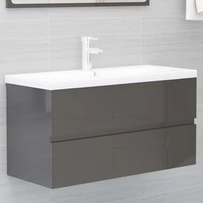vidaXL Wastafelkast 90x38,5x45 cm spaanplaat hoogglans grijs