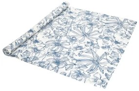 Tafelloper, GOTS bio-katoen, blauw, bloemen, 50 x 145 cm