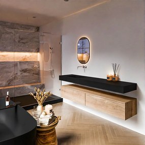 Zaro Alan badmeubel 190cm washed oak 2 lades met vrijhangende wastafel cloud links zonder kraangat urban
