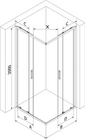Mexen Exo-S Duo vierkante schuifdouchecabine 100 x 100 cm, transparant, chroom - 8111-100-100-01-00