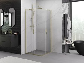 Mexen Exo-S Duo vierkante, verschuifbare douchecabine 100 x 100 cm, transparant, goud - 8111-100-100-50-00
