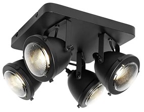 Industriële Spot / Opbouwspot / Plafondspot zwart 4-lichts - Emado Industriele / Industrie / Industrial GU10 vierkant Binnenverlichting Lamp