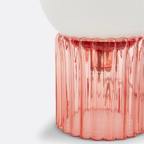 Tafellamp, gekleurd geribbeld glas en opaline