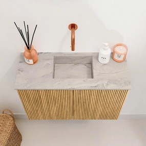 Mondiaz Joya DLux 60cm toiletmeubel oak met wastafel faye midden zonder kraangat glace