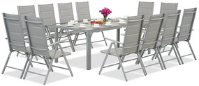 Garden Point lichtgrijze aluminium tuinmeubelen met grote Polywood Verona tafel voor 12 personen
