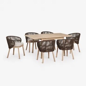 Uitschuifbare Eettafelset Karvia 100-160x100 Cm En 6 Eetkamerstoelen Van Acaciahout En Gevlochten Touw Capri Bruin – Chocolade - Sklum