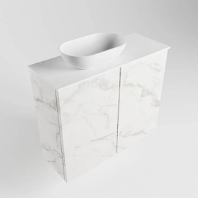 Mondiaz Fowy toiletmeubel 60cm Carrara met witte waskom links zonder kraangat