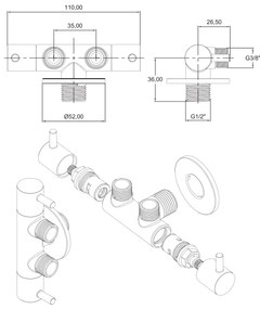 Sanigoods design dubbele hoekstopkraan 1/2X3/8X3/8 chroom