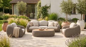 Stoel en Bank Loungeset 5 personen Rope Taupe  Santika Furniture Santika