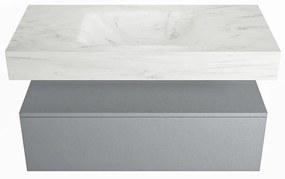 Mondiaz Alan DLux badmeubel 100cm plata 1 lade met wastafel opalo midden 1 kraangat