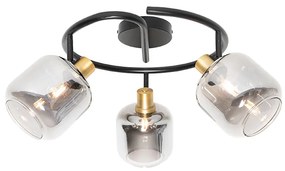 Plafondspot zwart met smoke glas rond 3-lichts - Zuzanna