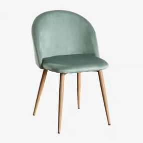 Kana Fluwelen Eetkamerstoelen Set Van 4 Grün Tanne & Natuurlijk Hout - Sklum