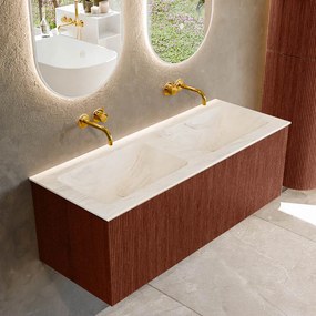 Mondiaz Kurve-dlux 120cm badmeubel ruby met 1 lade en wastafel leaf dubbel zonder kraangat ostra