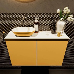 Mondiaz Fowy toiletmeubel 80cm ocher met gele waskom links zonder kraangat