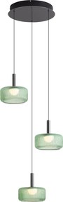 Design hanglamp gunmetal met groen glas incl. LED 3-staps dimbaar 3-lichts easylift - Fiera