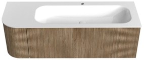 Mondiaz Kurve 135cm badmeubel ronding links dusk met 1 lade en deur en wastafel big medium kraangat rechts