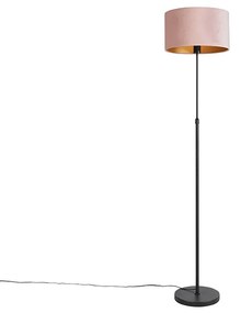 Vloerlamp zwart met velours kap roze met goud 35 cm - Parte Landelijk / Rustiek E27 cilinder / rond rond Binnenverlichting Lamp