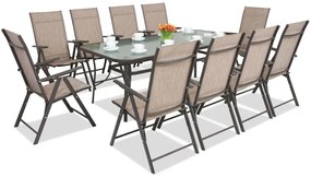 Stalen dining tuinmeubels Modena/Rosario voor 10 personen met grote tafel 200 cm Garden Point bruin