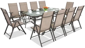 Stalen dining tuinmeubels Modena/Rosario voor 10 personen met grote tafel 200 cm Garden Point bruin