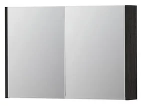 INK SPK1 Spiegelkast - 90x14x60cm - 2 deuren - dubbelzijdige Spiegel - schakelaar en stopcontact - MFC Houtskool eiken 1110615