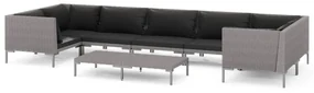 vidaXL 8-delige Loungeset met kussens poly rattan donkergrijs