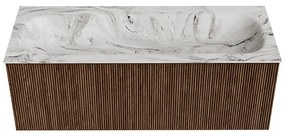 Mondiaz Kurve-dlux 120cm badmeubel walnut met 1 lade en wastafel big large midden 1 kraangat glace