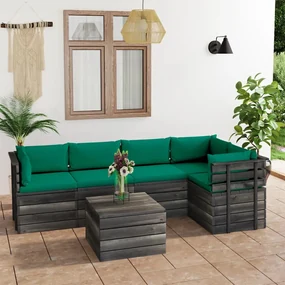 vidaXL 6-delige Loungeset met kussens pallet massief grenenhout