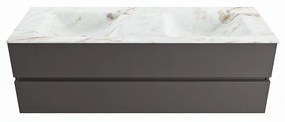 Mondiaz Vica DLux badmeubel 150cm dark grey 2 lades met wastafel frappe dubbel zonder kraangat