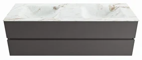 Mondiaz Vica DLux badmeubel 150cm dark grey 2 lades met wastafel frappe dubbel zonder kraangat