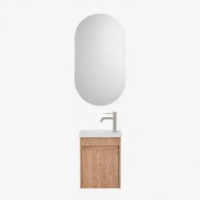 Narek Zwevend Houten Badkamermeubelset Met Geïntegreerde Wastafel Ash Brown & Ovaal Met Opbergruimte Zwart 50x90 Cm Oricsa & Geborsteld - Sklum