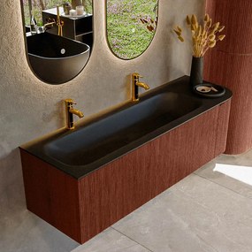 Mondiaz Kurve 145cm badmeubel ronding rechts ruby met 1 lade en deur en wastafel big large links 2 kraangaten urban