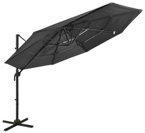 vidaXL Parasol 4-laags met aluminium paal 3x3 m antracietkleurig