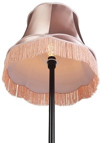 Retro vloerlamp zwart met Granny kap roze 45 cm - Simplo Landelijk / Rustiek E27 cilinder / rond rond Binnenverlichting Lamp