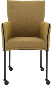 Goossens Eetkamerstoel Funk Zwarte Poten groen stof met armleuning en met wielenZwart skater wiel met zwarte kap, modern design