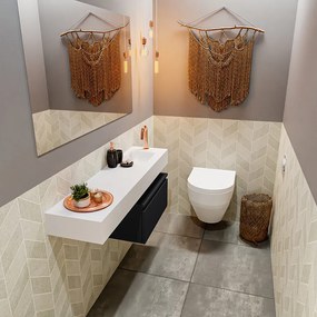 Mondiaz Andor toiletmeubel 60cm mat zwart met witte wastafel 120cm rechts met kraangat