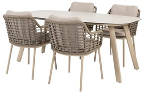 Taste by 4 Seasons Puglia tuinset latte met Manolo tafel met geprint keramisch blad 180 cm SALE Tuinset taupe weerbestendig