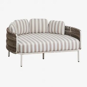 Dubbele Ligstoel Van Aluminium En Gevlochten Touw Met Kussens Tevary Gardenia Wit & Stoff Mokka Bruin - Wit Gardenia - Sklum