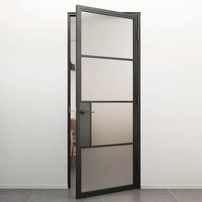Stalen Deur - Binnendeur Met Klink Linksdraaiend Mat Glas 211,5x83 - Zwart - Incl. Kozijn