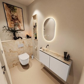 Mondiaz Ture DLux toiletmeubel 100cm linen met wastafel frappe links zonder kraangat