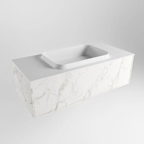 Mondiaz Erin 100cm badmeubel Carrara met 1 lade en witte wastafel midden zonder kraangaten