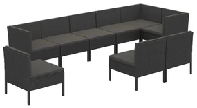 vidaXL 9-delige Loungeset met kussens poly rattan zwart
