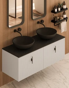 Muebles Costa badmeubel ribbelfront 120cm wit mat met zwart toppaneel en waskom