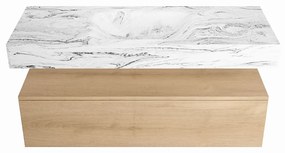 Mondiaz Alan DLux badmeubel 120cm washed oak 1 lade met wastafel glace midden zonder kraangat