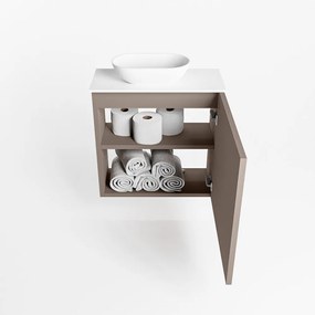 Mondiaz Fowy toiletmeubel 50cm smoke met witte waskom links en kraangat