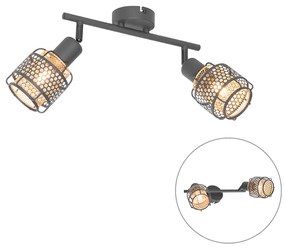 Design plafondlamp zwart met goud 2-lichts - Noud Design E14 Binnenverlichting Lamp