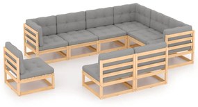 vidaXL 9-delige Loungeset met kussens massief grenenhout