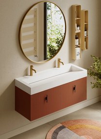 Muebles Calas badmeubel ribbelfront 120cm terracotta met solid surface wastafel met kraangaten
