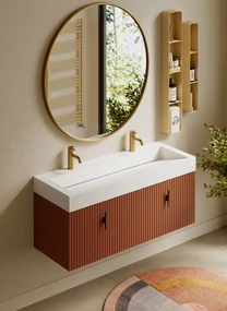 Muebles Calas badmeubel ribbelfront 120cm terracotta met solid surface wastafel met kraangaten
