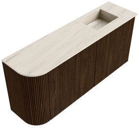 Mondiaz Joya DLux 90cm toiletmeubel ronding links walnut met wastafel faye rechts zonder kraangat meli
